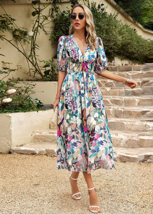 Estella | Chic Floral Midi Dress