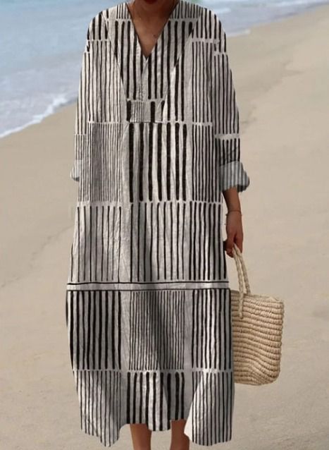 Daria - Women's Retro Relaxed Striped Dress