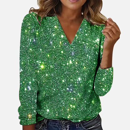 Jamie | Elegant V-Neck Blouse with Diamond Details