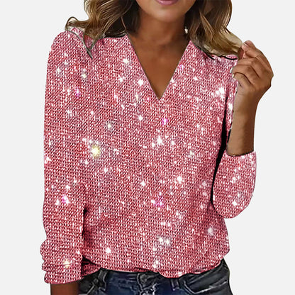 Jamie | Elegant V-Neck Blouse with Diamond Details