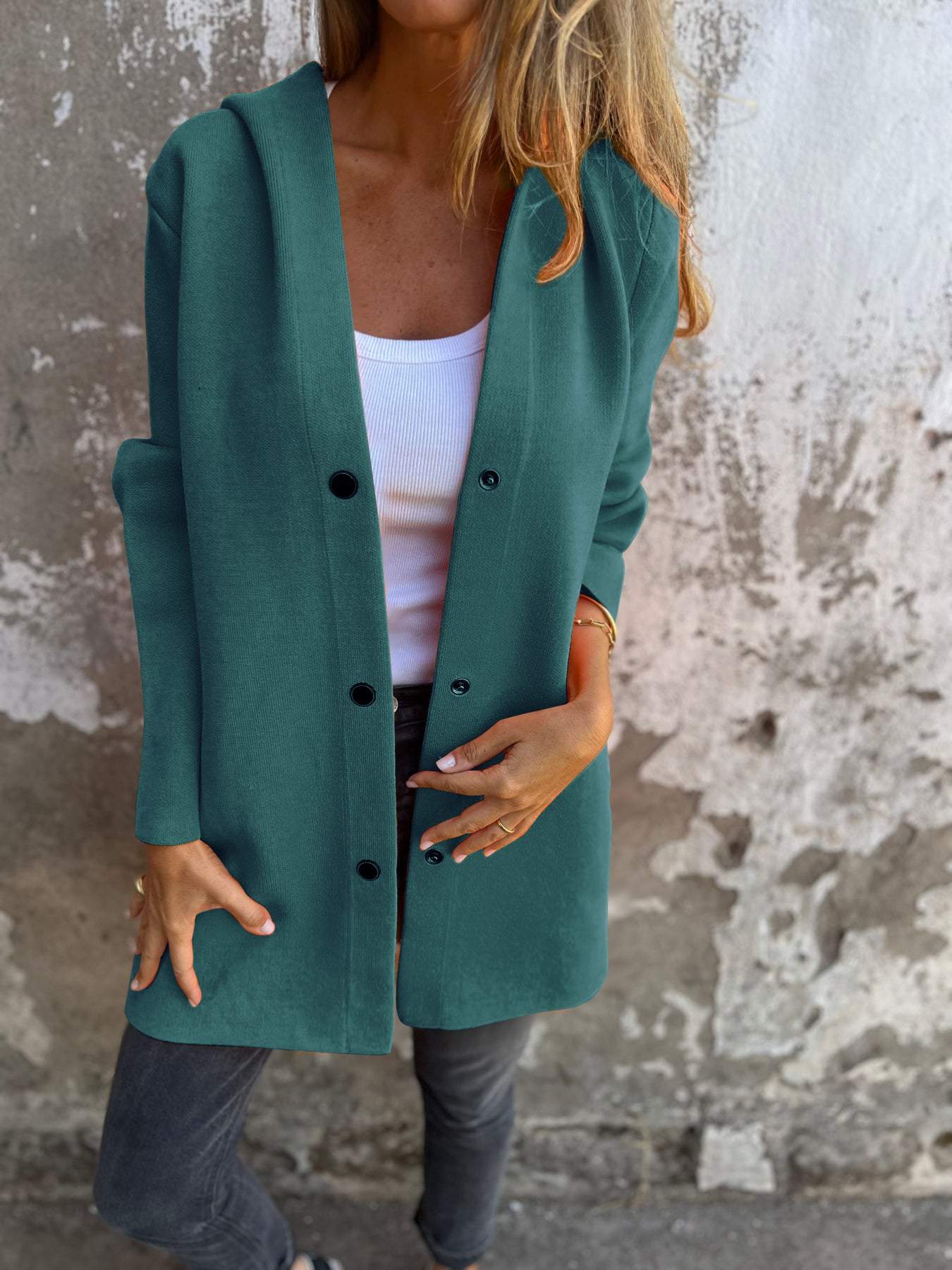 Arianna | Button-Detail Hooded Cardigan