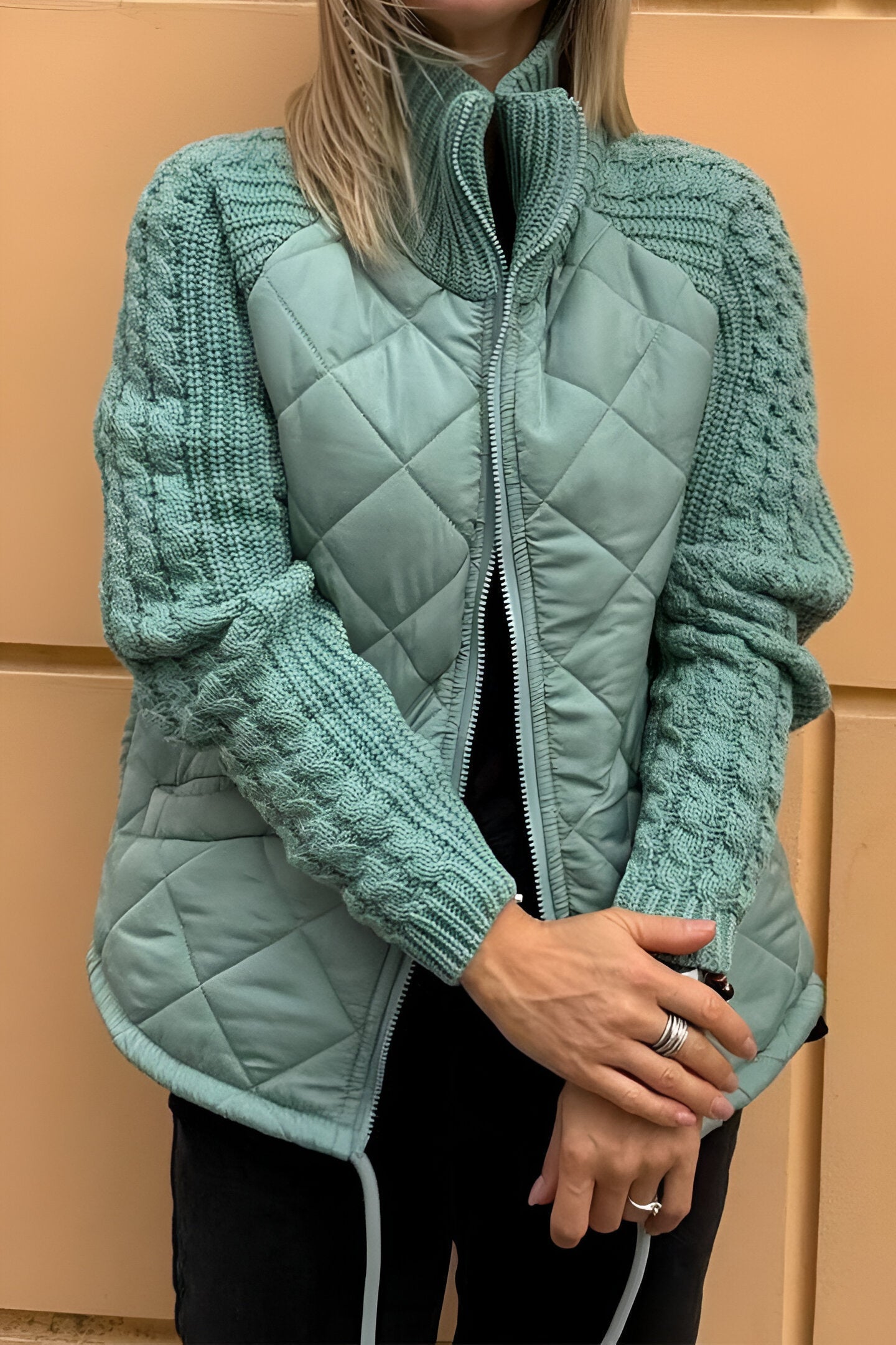 Therese | Patchwork Knit Jacket with Zip-Up Design