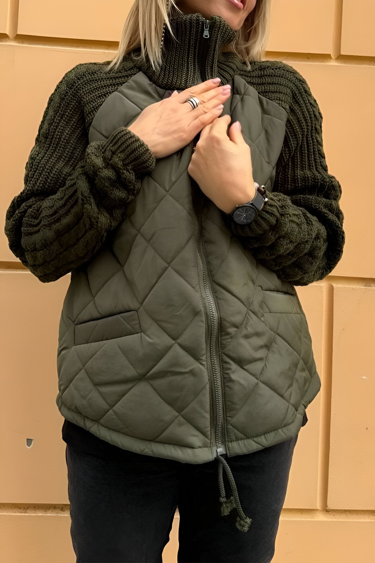 Therese | Patchwork Knit Jacket with Zip-Up Design