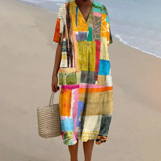 Nia - Vintage Dress with Geometric Art-Inspired Design