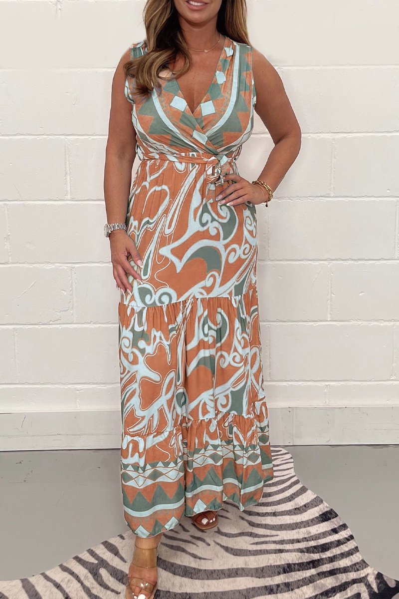 Elara | Soft Geometric Maxi Dress – Flowy, Stylish & Effortless